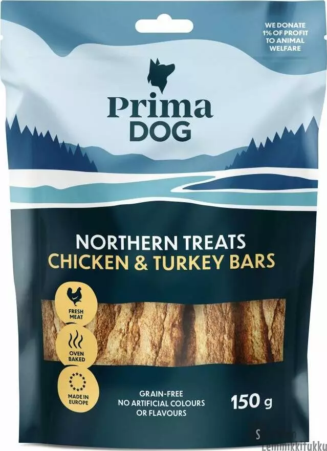 PrimaDog Kana-kalkkunatanko 150g - Pehmeät puruherkut koiralle - 41710 - 1