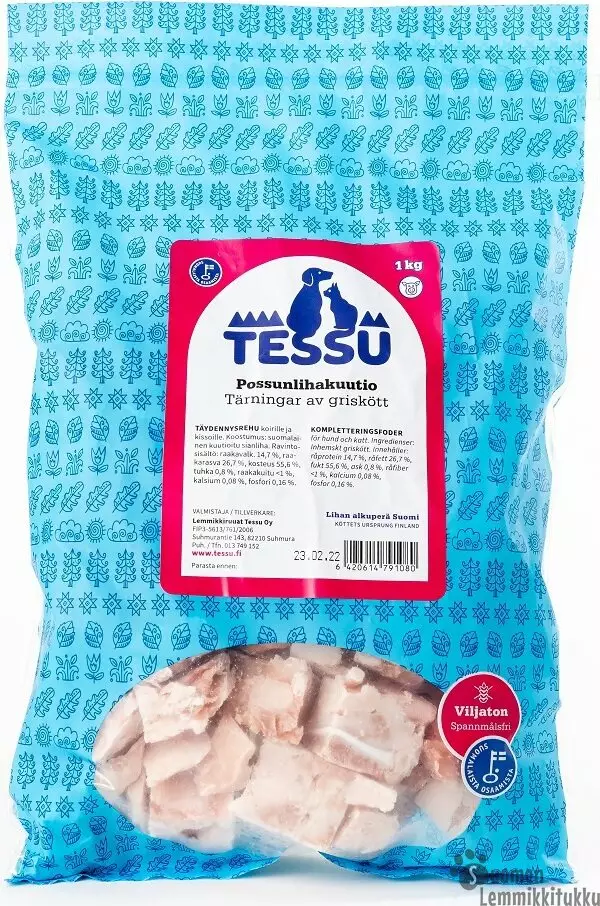 Possunlihakuutio, ennakkotilaus 4x1kg - Tessu raakaruoka - 37490 - 1