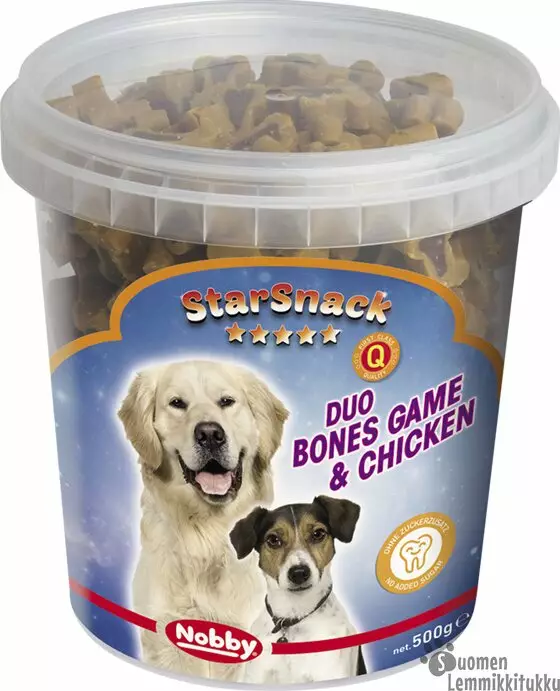 NobbyStarsnack DuoBones riista&kana 500g - Pehmeät makupalat koiralle - 39240 - 1