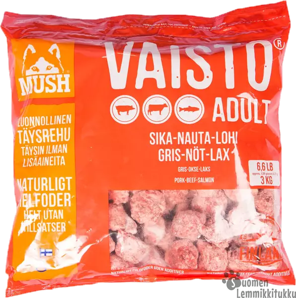 MUSH Vaisto® Punainen Sika-nauta-lohi 3x3kg ennakkotilaustuote - Mush raakaruoka - 37301 - 1