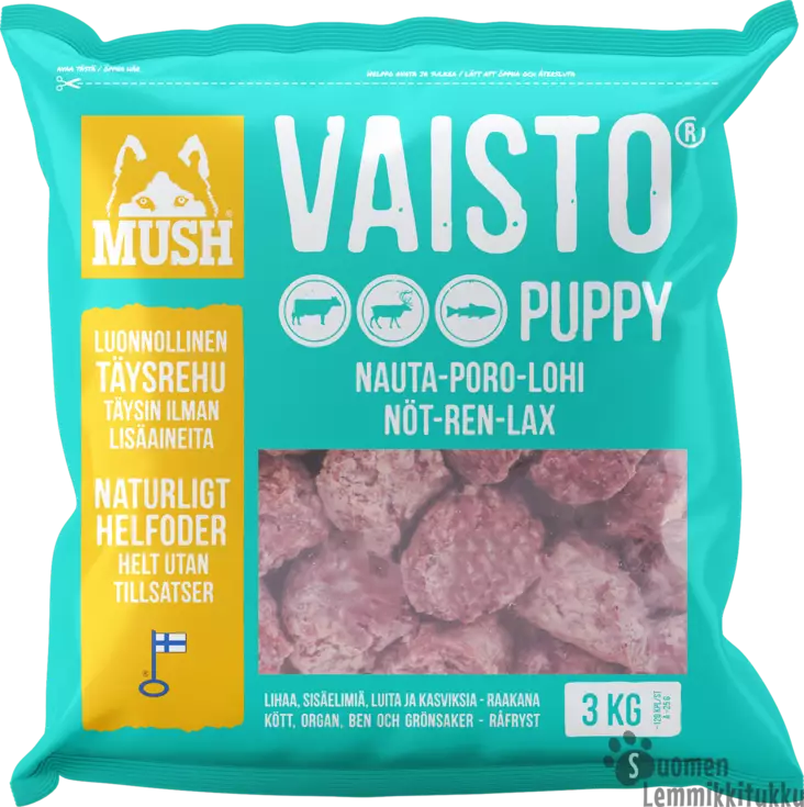 Vaisto Puppy jäänsininen nauta-poro-lohi 3kg - Koiran raakaruoka - 41681 - 1