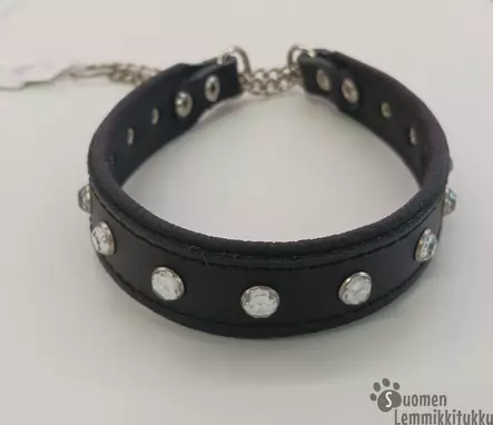 Puolikiristävä nahkapanta koiralle strasseilla, musta - Koiran nahkapannat - 41582 - 1