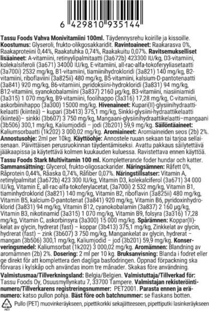 Tassu Foods Vahva Monivitamiini 100ml - Koiran lisäravinteet ja öljyt - 43182 - 2