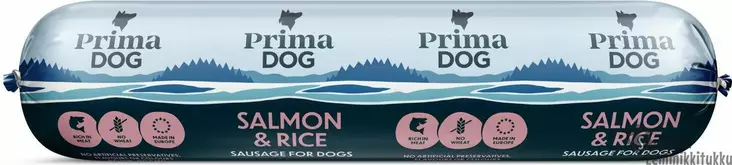 PrimaDog Salmon & Rice Lohi-riisi -makkara, 800 g - Koiran makkarat - 39582 - 1