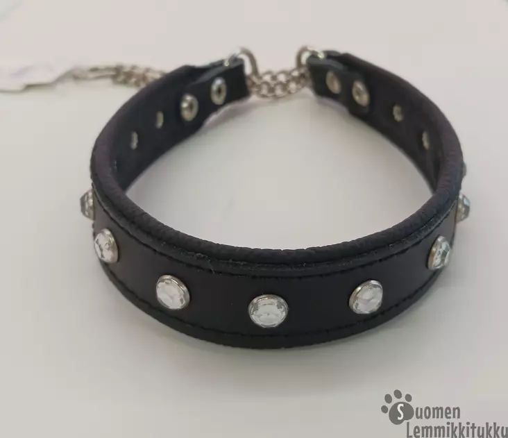 Puolikiristävä nahkapanta koiralle strasseilla, musta - Koiran nahkapannat - 41582 - 1