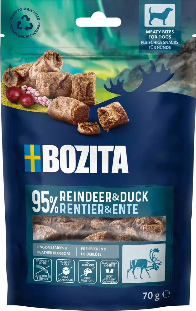 Bozita Meaty Bites Poro & Ankka 70g - Pehmeät makupalat koiralle - 42973 - 1