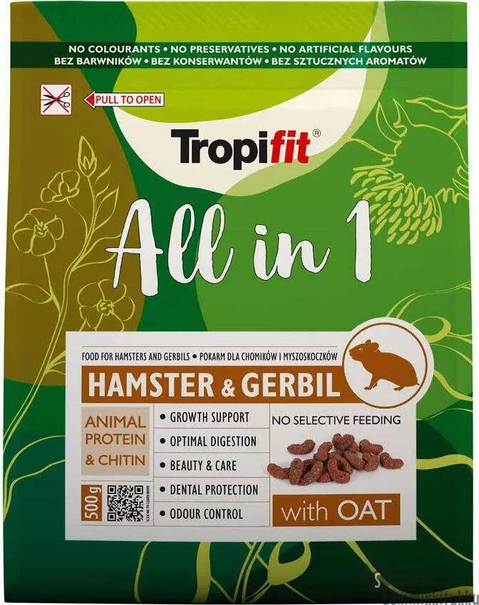 Tropifit Hamsteri/Gerbiili pelletti 500g - Hamsterin ja kääpiöhamsterin ruoka - 42333 - 1