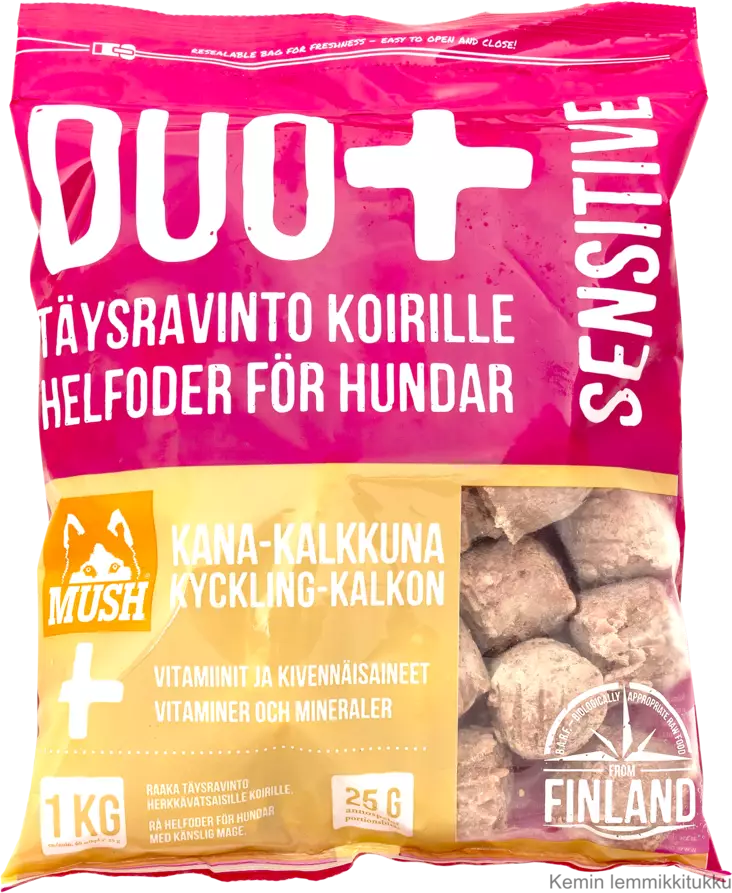 MUSH DUO+ ® SENSITIVE kana-kalkkuna 6 X 1Kg, ennakkotilaus - Mush raakaruoka - 37293 - 1