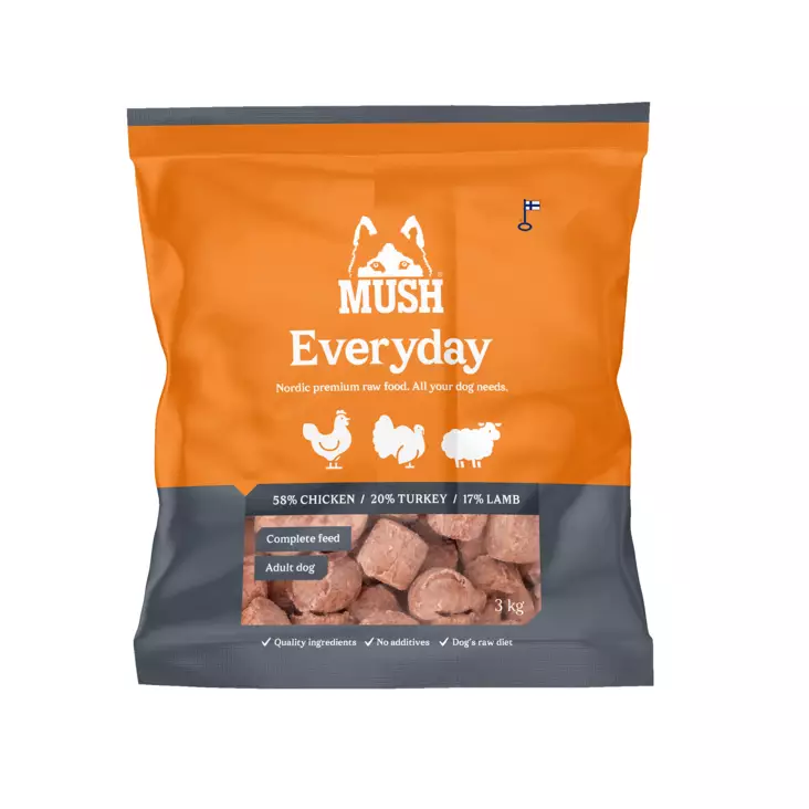 Mush Everyday Grey 3×3kg, kana-kalkkuna-lammas - Mush raakaruoka - 37353 - 1