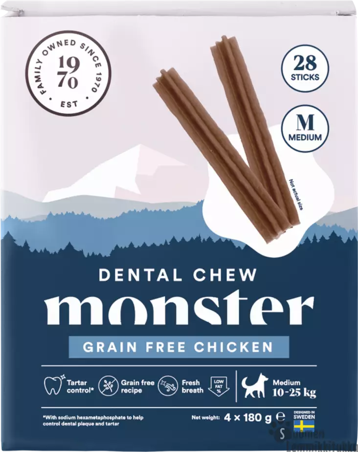 Monster Dog Dental Chew Grain Free Chicken M 28 kpl - Koiran hampaidenhoito - 41214 - 1