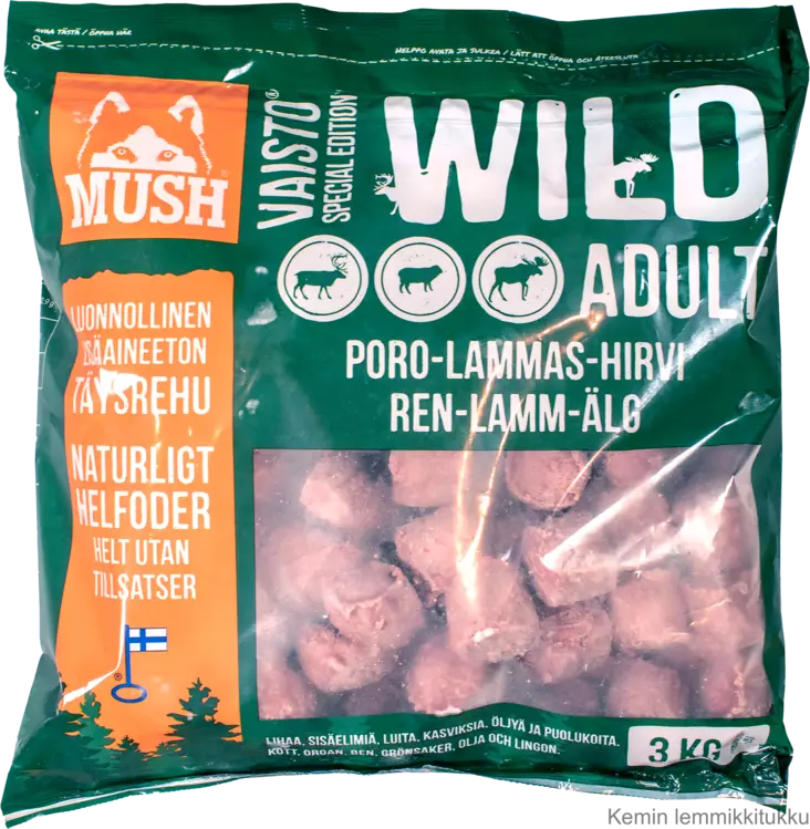 Mush Vaisto Wild poro-lammas-hirvi 3x 3kg, ennakkotilaus - Mush raakaruoka - 37394 - 1
