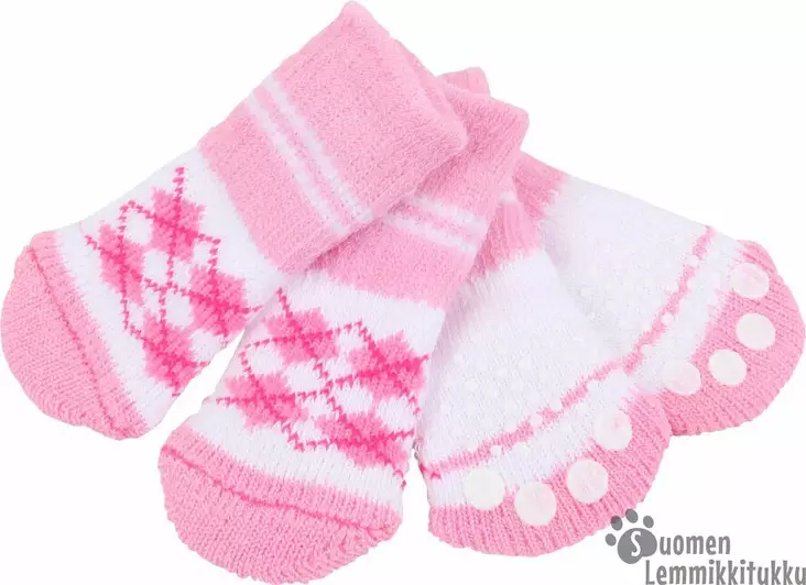 Koiran sukat liukuesteellä, valkoinen-pinkki - Koiran tossut - 42175 - 1