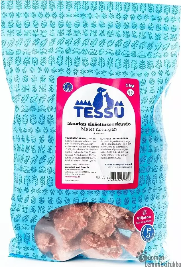 Tessu Naudan sisäelinseoskuvio 1kg - Koiran raakaruoka - 37466 - 1