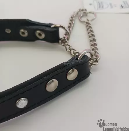 Puolikiristävä nahkapanta koiralle strasseilla, musta - Koiran nahkapannat - 41857 - 2