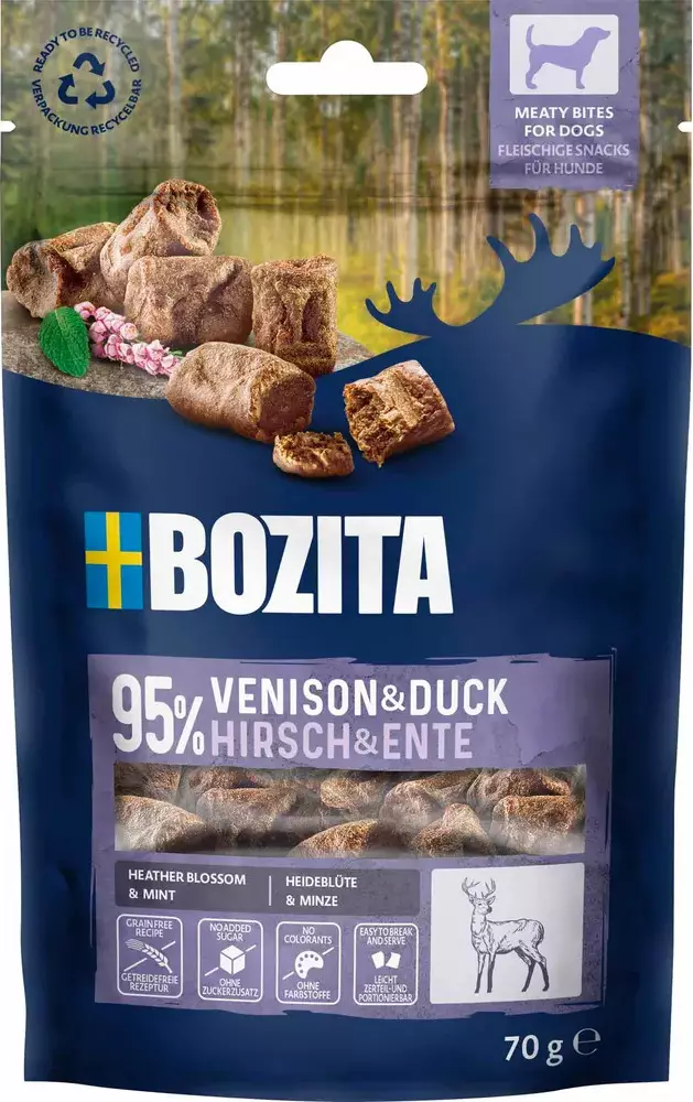 Bozita Meaty Bites Peura & Ankka 70g - Pehmeät makupalat koiralle - 42977 - 1