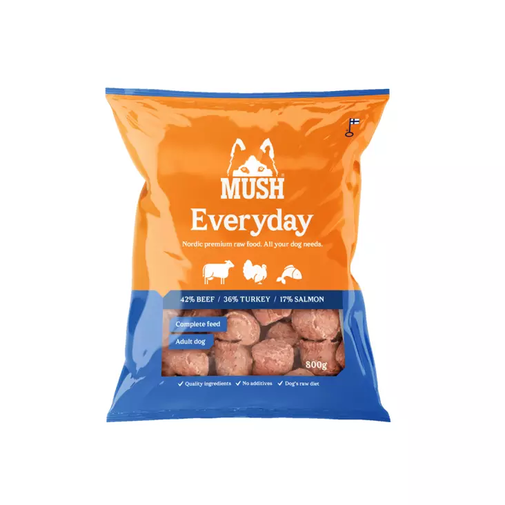 Mush Vaisto sininen 3x3kg, nauta-kalkkuna-lohi - Mush raakaruoka - 37377 - 1