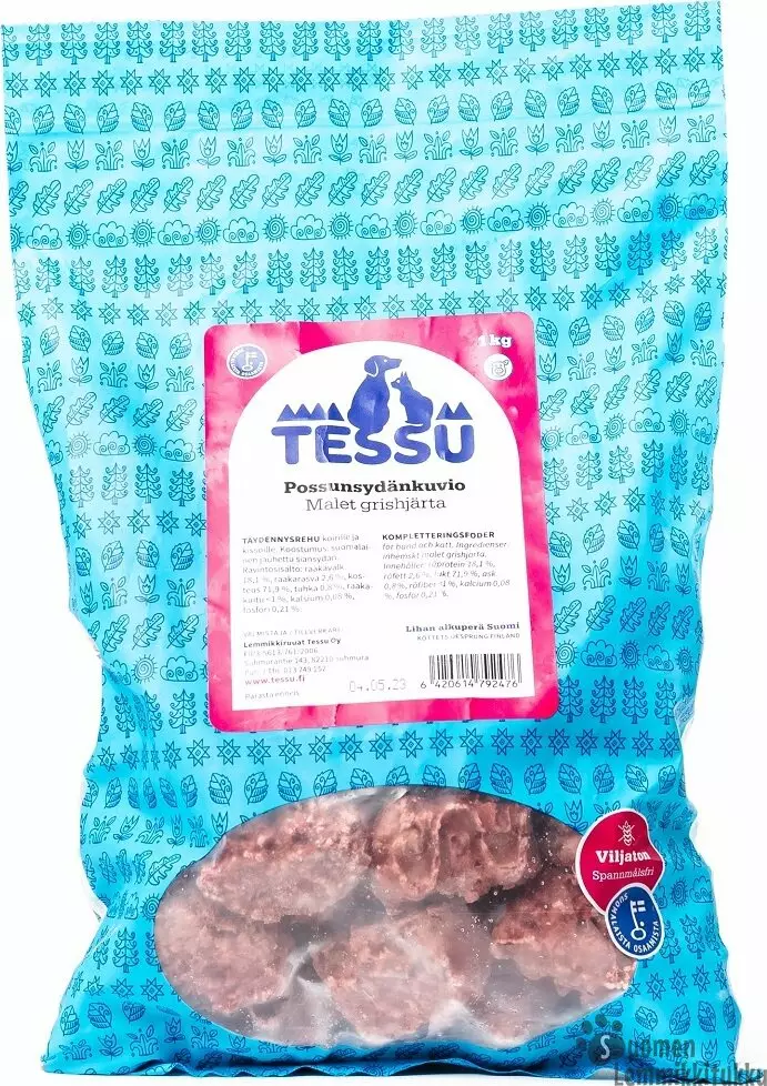 Tessu Possun sydänkuvio, jauhettu 1kg - Koiran raakaruoka - 41317 - 1