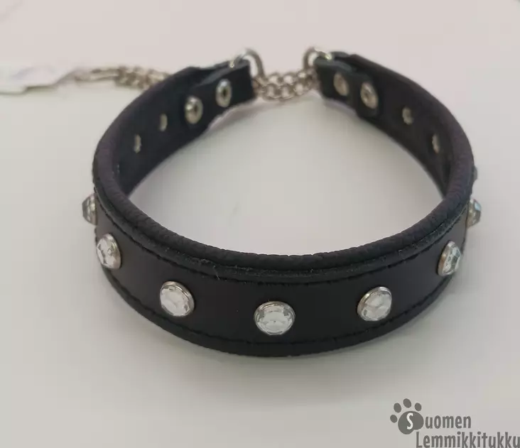 Puolikiristävä nahkapanta koiralle strasseilla, musta - Koiran nahkapannat - 41857 - 1