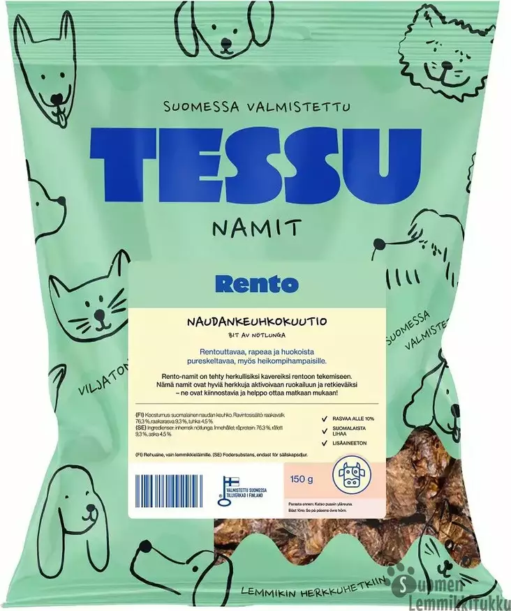 Tessu Rento Naudan keuhkokuutio 150g - Pehmeät makupalat koiralle - 42447 - 1