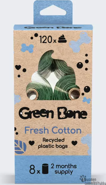 Kakkapussit Fresh Cotton - Raikas puuvilla 8 rullaa - Koiran kakkapussit ja ulkoilutarvikkeet - 41418 - 1