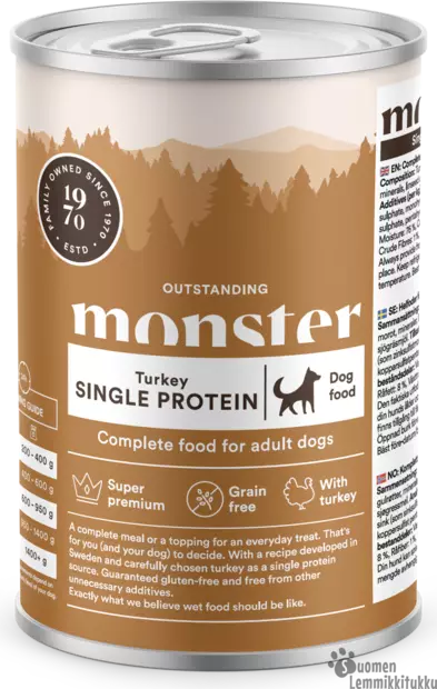 Monster Single Protein Kalkkuna 400g - Koiran märkäruoka - 40248 - 1
