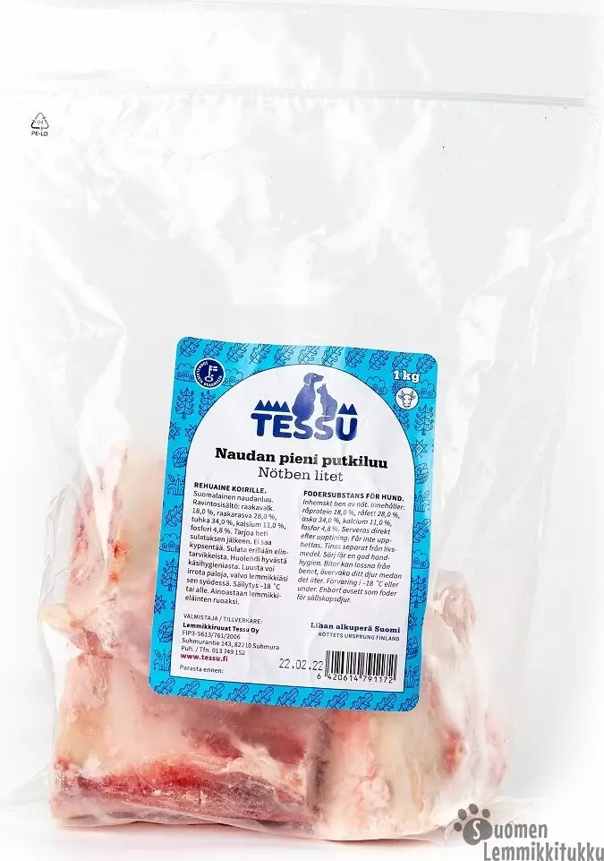 Tessu Naudan putkiluu pieni 1kg - Koiran raakaruoka - 39638 - 1