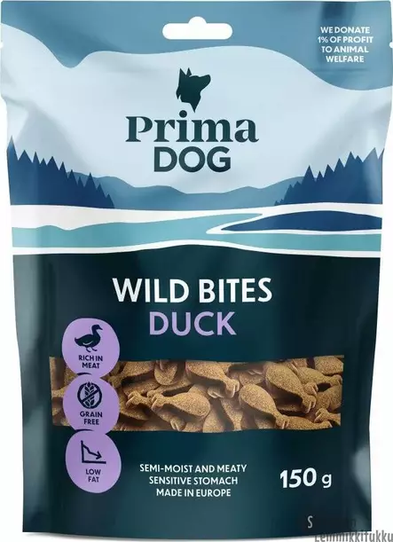 Wild bites Ankka ja auringonhattu, pehmeä 150g - Pehmeät makupalat koiralle - 41369 - 1