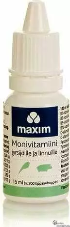 Maxim monivitamiini jyrsijöille ja linnuille (marsut ym.) 15ml, n. 300 tippaa - Kanin ja jyrsijän hoito ja terveys - 41329 - 1