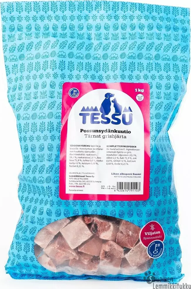 Tessu Possun sydänkuutio 1kg - Koiran raakaruoka - 37499 - 1