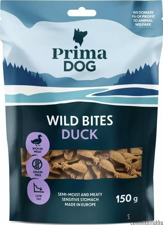 Wild bites Ankka ja auringonhattu, pehmeä 150g - Pehmeät makupalat koiralle - 41369 - 1